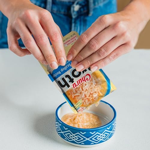 INABA Churu Broth for Cats, Creamy Broth with Shredded Chicken Side Dish Pouch, 1.4 Ounces per Pouch, 12 Pouches, Chicken & Seafood Variety
