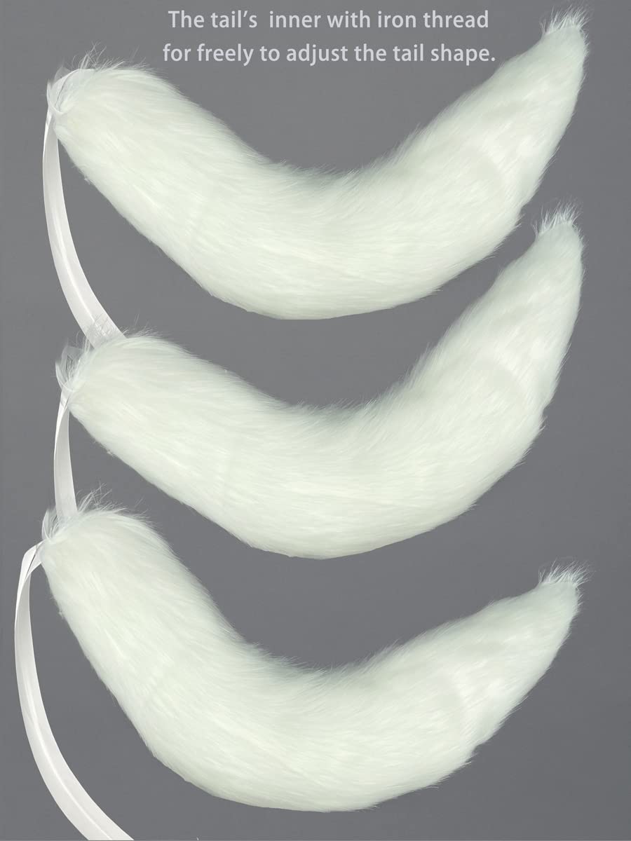 CoFoWo Handmade White Wolf Ears and Tail Set,Animal Tail and Ears set,Cosplay accessory, Halloween Christmas Fancy Party Furry Costume, Funny Gifts
