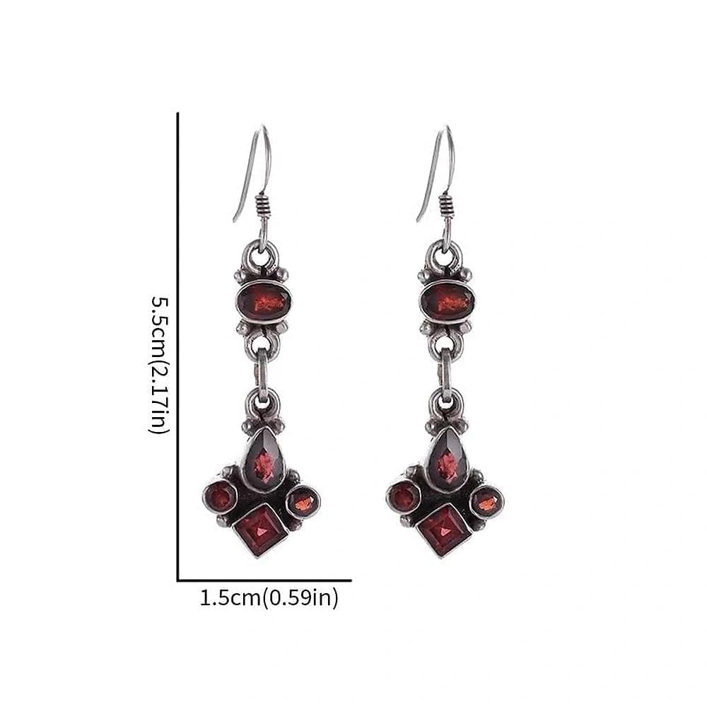 Retro Bohemian Red Zircon Drop Shape Tassel Earrings Women's Fashion Elegant Earring Accessories