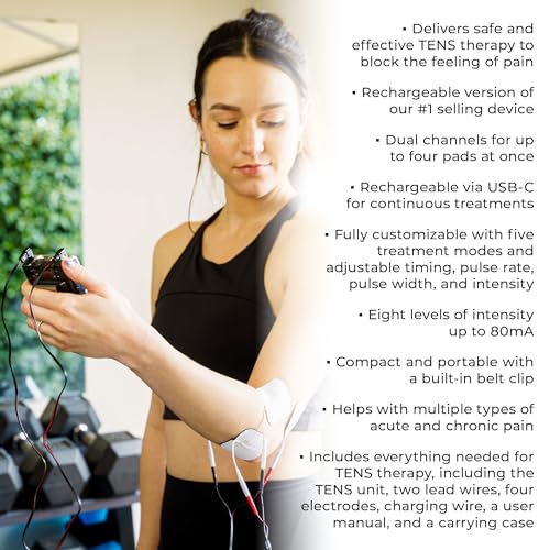 TENS 7000 Rechargeable Tens Unit Muscle Stimulator, Back Pain Relief, 4 Electrodes/Unit Pads, Period Pain Simulator, Muscle Recovery & Growth, Stim Machine, Electrotherapy, TENS Machine