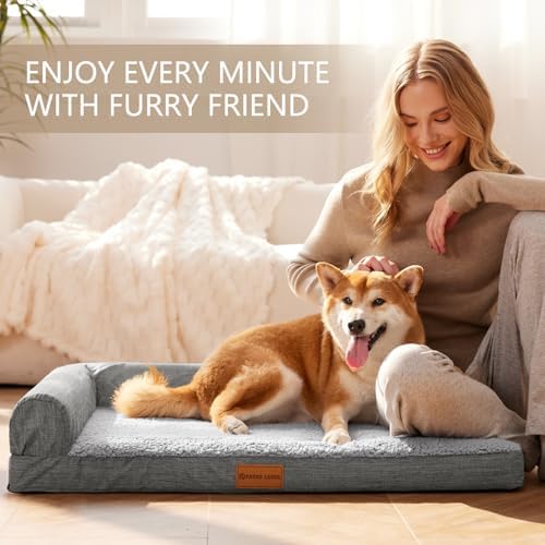Patas Lague Orthopedic Dog Bed for Medium Dogs, Waterproof L Shaped Medium Pet Sofa Beds with Removable Washable Cover, Soft Comfortable Pet Couch Mat with Nonskid Bottom, 30''X20'' Grey
