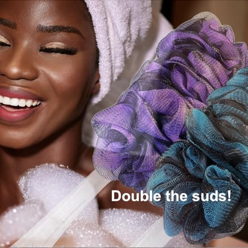 SHOWER BOUQUET Loofah-Charcoal Back-Scrubber Color-2-Pack // Long-Handle-Loofa-Lufa Bath-Sponge Brush/Extra Large Soft Mesh for Men & Women - Exfoliate with Full Pure Cleanse in Bathing Accessories