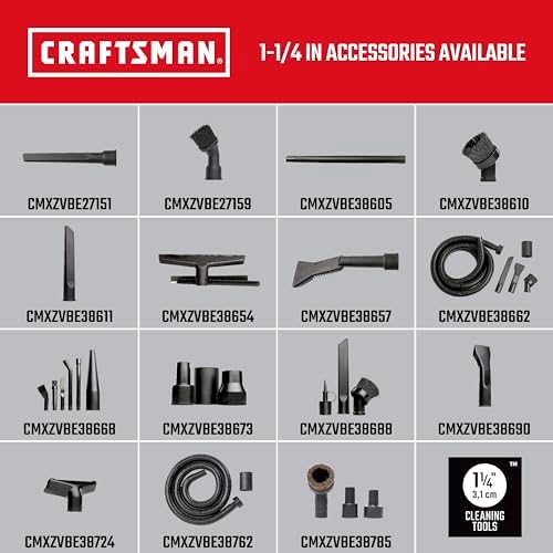CRAFTSMAN CMXZVBE38668 1-1/4 in. 6-Piece Micro-Cleaning Wet Dry Vac Attachment Kit, Industrial-Grade Shop Vacuum Accessories for Intricate and Detail Cleaning, Fits 1-1/4 in. Hose Diameter