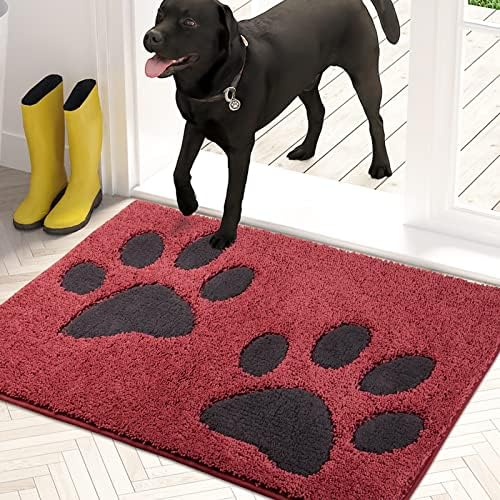 PURRUGS Dirt Trapper Door Mat 20" x 31.5", Non-Skid/Slip Machine Washable Microfiber Entryway Rug, Dog Doormat, Super Absorbent Welcome Mat for Muddy Wet Shoes and Paws, Burgundy Red