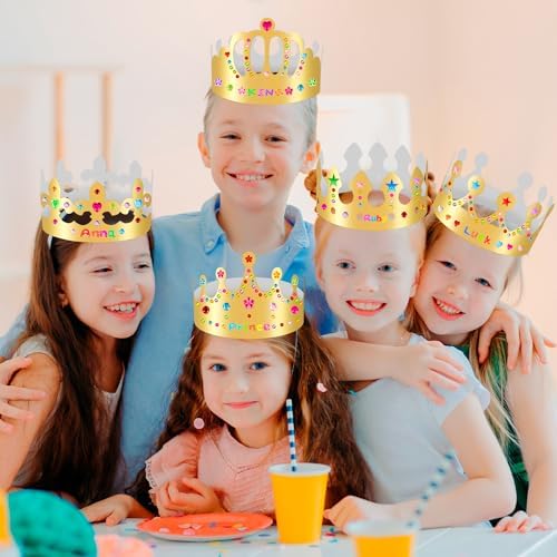 Gold Paper Crowns, Diy Birthday King Crowns Craft to Decorate, Paper Prince Princess Crown Hats for School Classroom