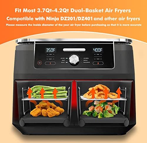 Dual Basket Air Fryer Accessories, Set of 10 Fit for Ninja Dual Air Fryer DZ201, DZ401 & Most 8 Quart - 10 Quart and Larger Dual Zone Air Fryer, Include Cake Pizza Pan, Rack & Skewer, Paper Liner, etc