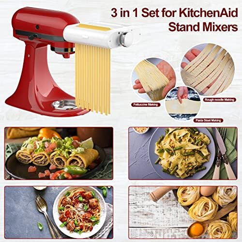 Pasta Maker 3-in-1 Attachment for KitchenAid Stand Mixers, Including Fettuccine and Spaghetti Cutter, Pasta Sheet Roller, Pasta Maker Accessories and Cleaning Brush