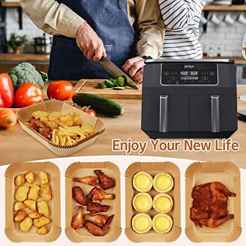 Air Fryer Disposable Paper Liner for Ninja Dual,125PCS Non-Stick Air Fryer Liners Rectangle 8.6x 5.5'', Air fryer Parchment Liners for Ninja DZ201, Ninja Foodi Dual Air Fryer Accessories Baking Paper