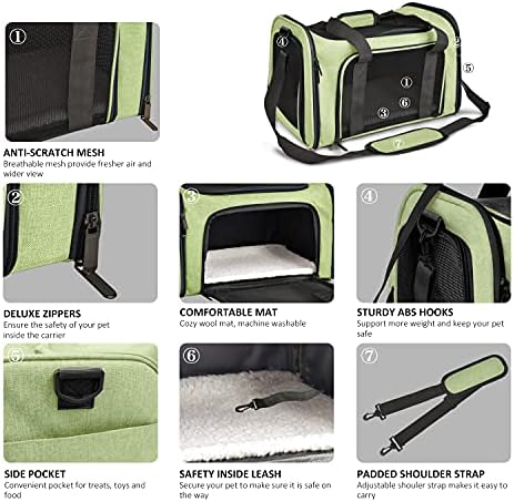 Large Cat Carriers Dog Carrier Pet Carrier for Large Cats Dogs Puppies up to 25Lbs, Big Dog Carrier Soft Sided, Collapsible Travel Puppy Carrier - Large - Green