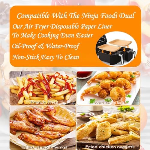 300 PCS Air Fryer Liners Disposable, 8.1 * 5.1 inch Air Fryer Paper Fit 2-Basket 8-10QT Ninja Dual, Food Grade Air Fryer Accessories Baking Paper for Ninja DZ201,DZ401,DZ550,SL401