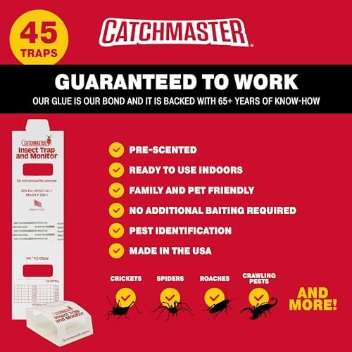 Catchmaster Spider & Insect Glue Traps 45-Pk (15 Sheets), Spider Traps, Adhesive Cockroach Killer Glue Boards, Cricket Sticky Traps, Indoor Roach Trap for Home, Garage & Shed, Pet Safe Pest Control