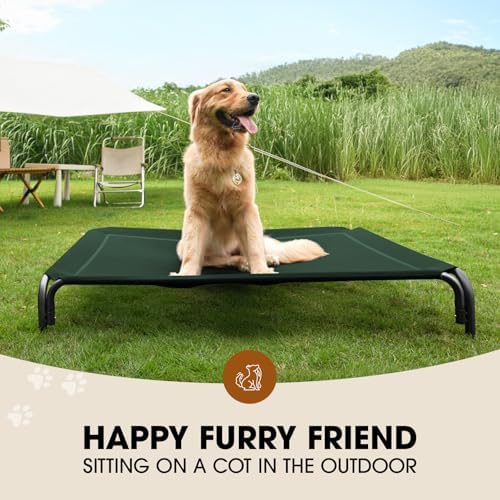 Elevated Dog Bed, Raised Outdoor Dog Bed for Extra Large Sized Dog, Portable Cooling Pet Cot with Breathable & Washable Mesh, Indoor & Outdoor Pet Hammock with Skid-Resistant Feet.