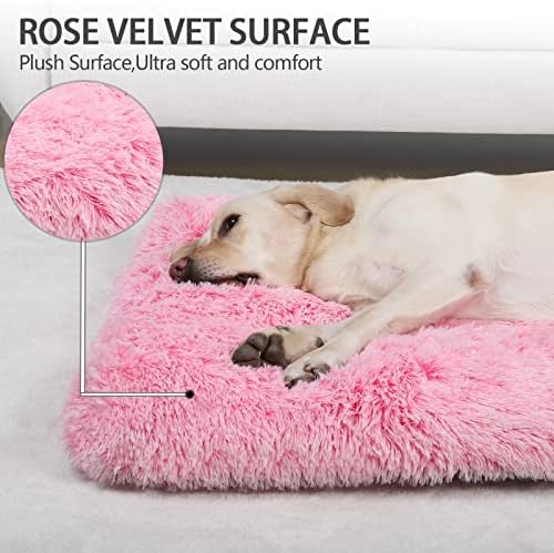 Vonabem XL Dog Bed Large Crate Pad, Washable Pink Pet Beds, Deluxe Plush Soft Crate Bed 42 inch, Dog Mats for Sleeping, Anti-Slip Kennel Pad 41 * 27 inch