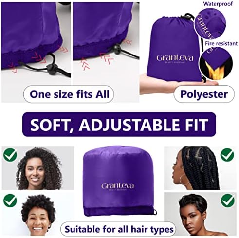 Bonnet Hair Dryer w/A Headband Integrated That Reduces Heat Around Ears & Neck - Hair Dryer Diffuser Cap for Hair Dryer Curly Hair, Speeds Up Drying Time, Deep Conditioning at Home - Large (Purple)