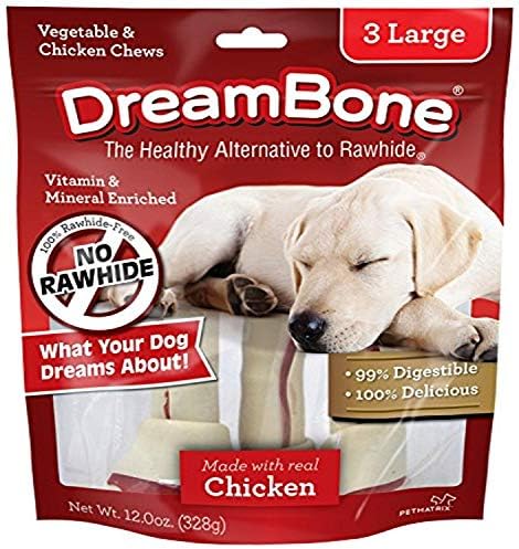 DreamBone Large Chews With Real Chicken, Rawhide-Free Chews For Dogs, Treat Your Dog to a Rawhide Free Chew, 3 Count