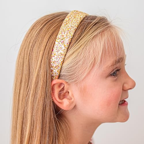 FROG SAC Glitter Headbands for Girls, Gold, Hair Accessories for Little Girl, Sparkly Wide Yellow Hair Band for Kids, Cute Alice Headband for Toddler Children, Thick Sparkle Bling Hairband