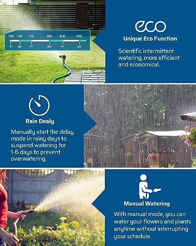 DEWENWILS Sprinkler Timer 3 Zone, Water Hose Garden Irrigation Timer with 4 Programmable Procedure and Low Battery Warning, Repeat Watering over Period, Faucet Controller with Rain Delay Mode for Lawn