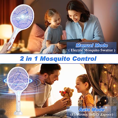 Qualirey Electric Fly Swatter 2 in 1 Rechargeable Mosquito Swatters UV Light Bug Zapper Racket Fly Mosquito Zapper Insect Control for Home Bedroom Kitchen Office Backyard Patio Indoor Outdoor (2 Pcs)
