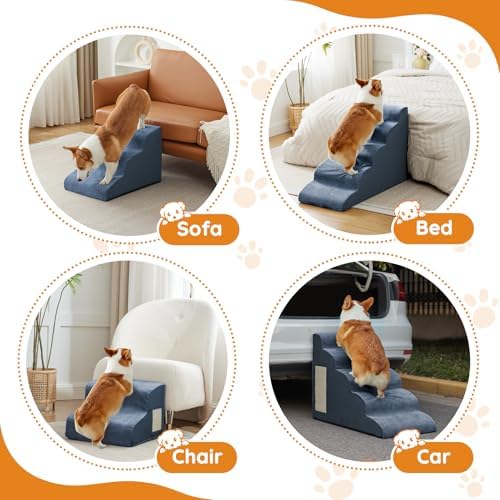 Dog Steps for Bed, Dog Stairs for Small Dogs, 2-Step Dog Ramp for Bed, Couch, Sofa, and Chairs, Non-Slip Bottom Design, Cat Scratching, High Density Foam Portable Pet Step, Indoor, Navy