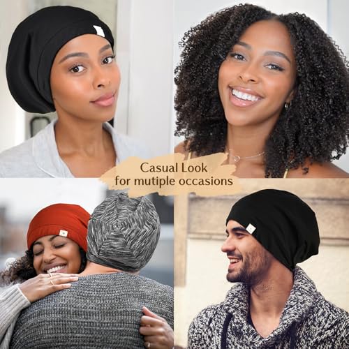 YANIBEST Silk Satin Bonnet Hair Cover Sleep Cap - Wine Red Adjustable Stay on Silk Lined Slouchy Beanie Hat for Night Sleeping