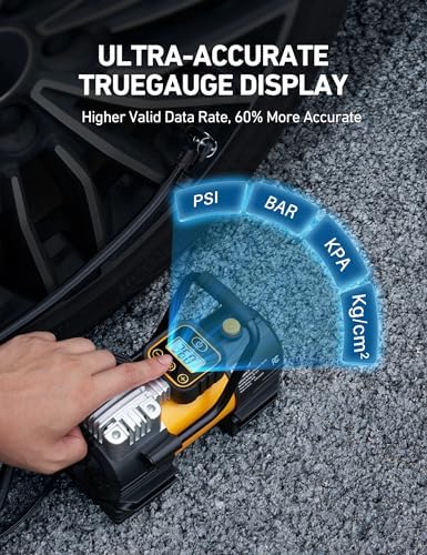 AstroAI Tire Inflator Portable Air Compressor (Up to 150 PSI) Tire Pump for Car 12V DC Digital Air Pump with 12 LEDs Super Bright Light for Bicycle, Motorcycle, Automotive Car Accessories