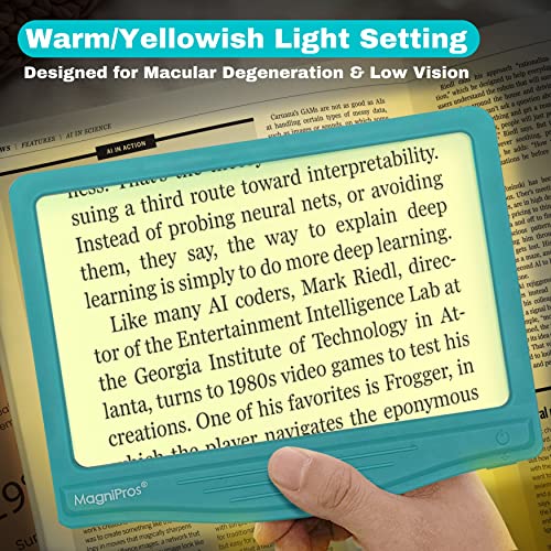MagniPros 5X Large LED Page Magnifier for Reading Magnifying Reader with 3 Color Lighting Modes & Anti-Glare Lens to Reduce Eye Strain-Perfect for Small Prints, Aging Eyes, Low Vision and Seniors