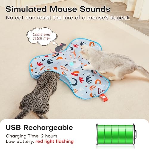 Potaroma Hide and Seek Cat Toys, in-The-Cover Unpredicatable Moving Feather, Interactive Kitten Wand Toy, Automatic Chargeable Cat Toy, Indoor Exercise Kicker for All Breeds, Floral Cover
