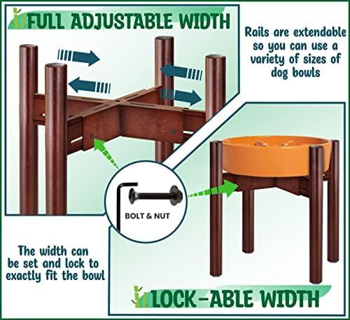 Dog Water Bowl Stand [14-in high] - Adjustable Holder for Water Fountain Dish and Feeder Bowls - Ideal for Large Breeds with 21-inch Wither Heights or Taller - Dark Wood Stand Only