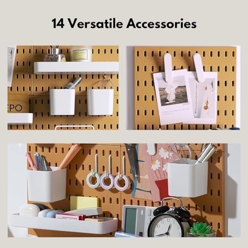 Keepo Pegboard Combination Kit, Pegboards and Accessories Modular Hanging for Wall Organizer, Crafts Organization, Ornaments Display, Nursery Storage, Peg Board (Tan Brown, 22″×22″)