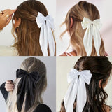 Canitor Hair Bows for Women Silky Satin Hair Ribbon Hair Barrettes Clip Oversized Long Tail Black White Hair Bows Cute Aesthetic Coquette Hair Accessories Preppy Teen Girl Gifts Trendy Stuff Things