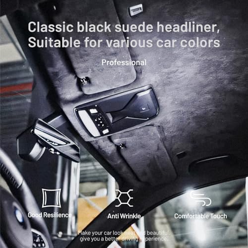 Suede Auto Headliner Fabric 96" L × 60" W with Foam Backing - Black Interior Replacement Material for Car/Truck/SUV/RV Roof, Tube Packaging - Home Repair/DIY Headliner Material