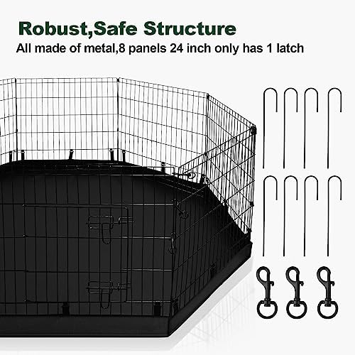 PJYuCien Dog Playpen - Metal Foldable Dog Exercise Pen, Pet Fence Puppy Crate Kennel Indoor Outdoor with 8 Panels 30”H & Top Cover and Bottom Pad for Small Medium Pets