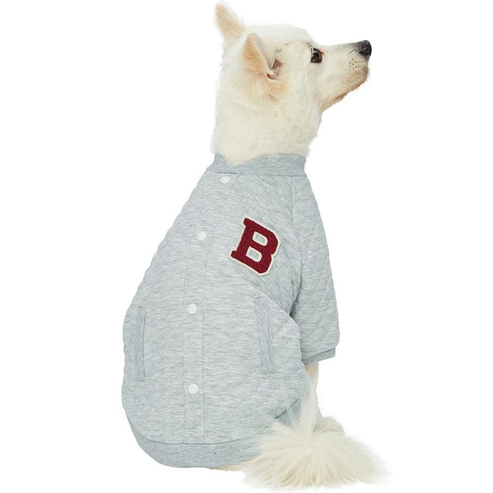 Blueberry Pet Soft & Comfy Baseball Fans Favorite Argyle Jacquard Pullover Dog Sweatshirt in Grey, Back Length 22", Pack of 1 Jacket for Dogs