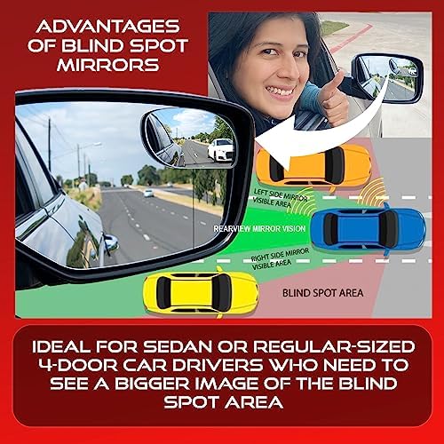 Blind Spot Convex Car Mirror - Rearview Accessories for Car Interior - Automotive Blindspot Mirrors for Larger Image and Improved Traffic Safety (2-Pack)