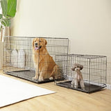 Sweetcrispy Dog Crate with Divider Panel, 42 Inch Double Door Folding Metal Wire Dog Cage with Plastic Leak-Proof Pan Tray, Large XL Pet Kennel for Indoor, Outdoor, Travel