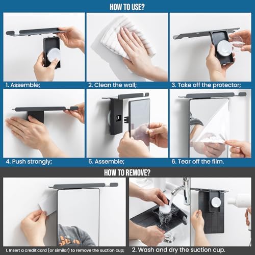 TAILI Shower Mirror Fogless for Shaving with Razor Holder, NO-Drilling & Removable Large Mirror Fogless Suction Wall Mounted, Shatterproof & Waterproof - for Men and Women(Grey)