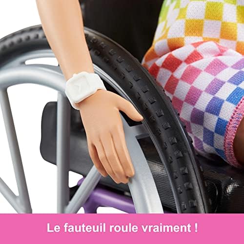 Barbie Fashionistas Doll #194 with Wheelchair & Ramp, Straight Blonde Hair & Rainbow Romper with Accessories