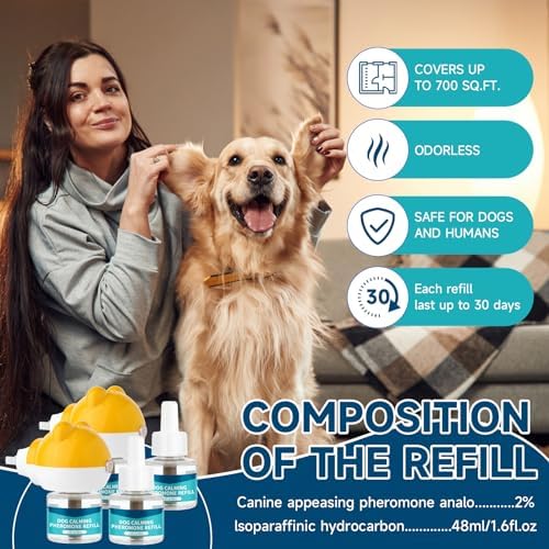 6-in-1 Calming Plug-in for Dogs with 2 Diffuser + 4 Refills, 120 Days Anxiety Relief Stress Appeasing Pheromone Diffuser