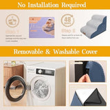 Dog Stairs for Small Dogs, Wide Pet Step with Removable Cover, No Assembly High Density Foam Cat Ramp for Bed or Sofa, 4-Step, Grey