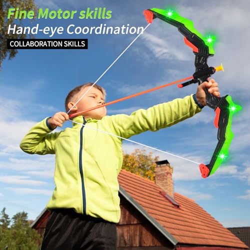 ASMAD Kids Bow and Arrow Set, LED Light Up Archery Toy Set, 10 Suction Cup Arrow, Target & Quiver, Indoor and Outdoor Kids Toys for Children Boys Girls, Christmas Birthday Gifts for Kids(1 Pack)