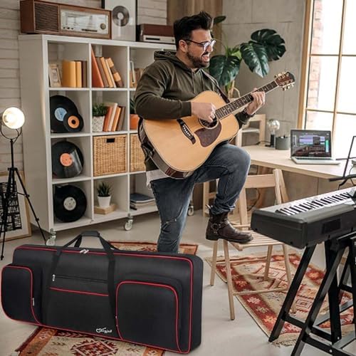 SNIGJAT 76 Key Keyboard Case Soft (Interior: 48.4"x 18"x6.1"), Padded Piano Case with Handle and Adjustable Shoulder Straps, Keyboard Gig Bag with 3 Pockets for Instrument Parts and Accessories