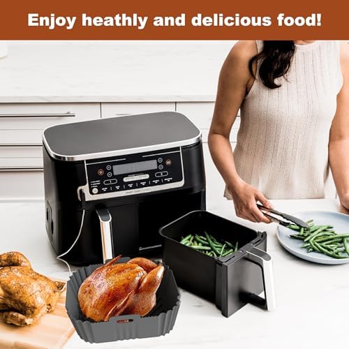 2PCS Ninja Air Fryer Liners, Non-Stick Silicone Air Fryer Liners for Ninja DZ201/DZ401 DZ550 8-10 QT, Air Fryer Liners Baking Tray for Ninja Chefman COSORI 2 Basket Air Fryer, Air Fryer Accessories