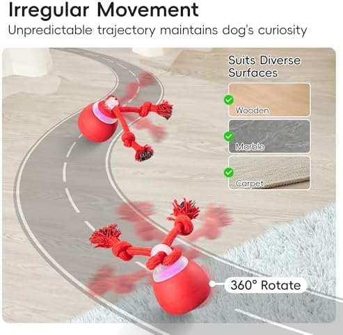Potaroma Interactive Dog Ball Toys Touch Activated, Rechargeable, Squeaky Dog Toy, Moving Wicked Ball for Pup with Rope for Medium Small Dogs Puppy Dark Red