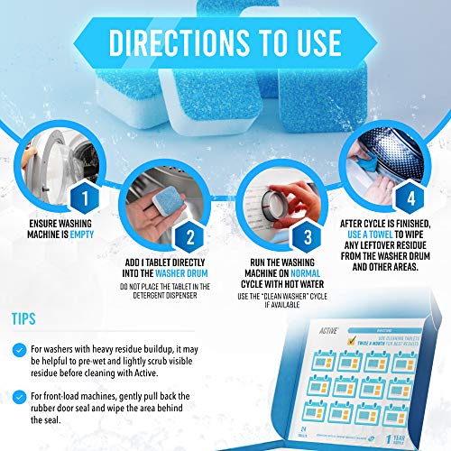 Washing Machine Cleaner Descaler 48 Pack - Value Size Deep Cleaning Tablets HE Front Loader & Top Load Washer, Septic Safe Eco-Friendly Deodorizer, Clean Inside Laundry Drum Tub Seal - 48 Count