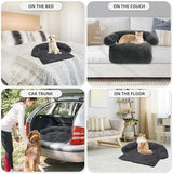 Calming Dog Bed Fluffy Plush Dog Mat for Furniture Protector with Removable Washable Cover for Large Medium Small Dogs and Cats (XS(31“x23.5”x5“), Dark Grey)