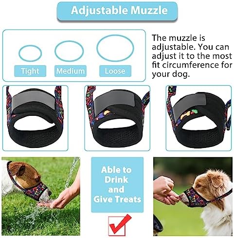 LUCKYPAW Dog Muzzle, Soft Muzzles for Small Medium Large Dogs, Breathable Mouth Cover to Stop Biting and Chewing with Pattern, Allows Panting and Drinking (L-(Snout 7"-9½"), Black Bone)