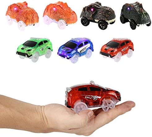 Tracks Cars Only Replacement, Flex Track Race Cars for Magic Tracks Glow in the Dark, LED Lights Up Battery Operated Snap N Glow Trax Cars Accessories, Compatible with Most Car Tracks for Kids (3pack