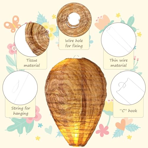 FoldTier 4 Sets Wasp Nest Decoy Light up Waterproof Hanging Wasp Deterrent for Wasps Bee Festival Outdoor Hanging Fake Wasp Repellent Hornets Nest for Backyard Patio Home Garden Yard