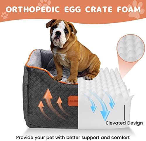 Memory Foam Pet Booster Seat with Washable Cover - Elevated, Anti-Slip for Small Dogs up to 35lbs, Seat Belt, Storage, Blankets