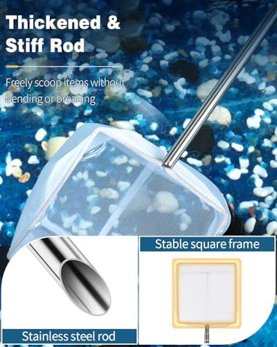 Pawfly Aquarium Shrimp Net Tiny Fish Tank Net with Extendable Stainless Steel Handle Fine Net Mesh for Shrimp Baby Fish Food Residue Debris Skimming Net for Small Ponds